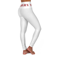 Load image into Gallery viewer, Yoga Leggings | Southern High-Waisted Yoga Leggings | White with Maroon Waistband