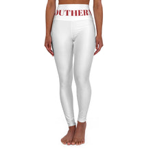 Load image into Gallery viewer, Yoga Leggings | Southern High-Waisted Yoga Leggings | White with Maroon Waistband