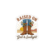 Load image into Gallery viewer, Raised on Grit &amp; Sunlight Sticker | Western Cowgirl, Rustic Prairie, Vintage Desert