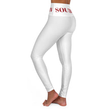 Load image into Gallery viewer, Yoga Leggings | Southern High-Waisted Yoga Leggings | White with Maroon Waistband