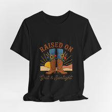 Load image into Gallery viewer, Raised On Grit &amp; Sunlight T-Shirt | Western cowgirl ranch vintage prairie