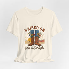 Load image into Gallery viewer, Raised On Grit &amp; Sunlight T-Shirt | Western cowgirl ranch vintage prairie