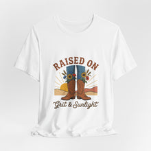 Load image into Gallery viewer, Raised On Grit &amp; Sunlight T-Shirt | Western cowgirl ranch vintage prairie