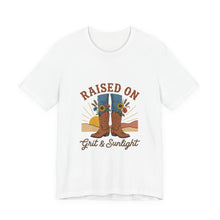 Load image into Gallery viewer, Raised On Grit &amp; Sunlight T-Shirt | Western cowgirl ranch vintage prairie