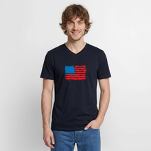 Load image into Gallery viewer, American Flag Melting | Masculine Cut V-Neck Tee - navy