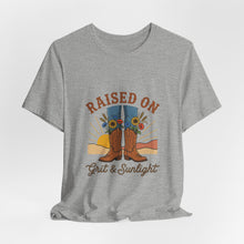 Load image into Gallery viewer, Raised On Grit &amp; Sunlight T-Shirt | Western cowgirl ranch vintage prairie