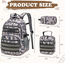 Load image into Gallery viewer, Cammo Back Pack | Lunch Bag, Pencil Case, 2 American Flag Patches