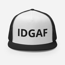Load image into Gallery viewer, IDGAF Retro Trucker Hat [black embroidery]
