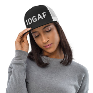 IDGAF Retro Trucker Hat [white embroidery]