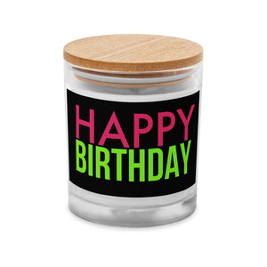 Happy Birthday Pink & Green Glass Candle