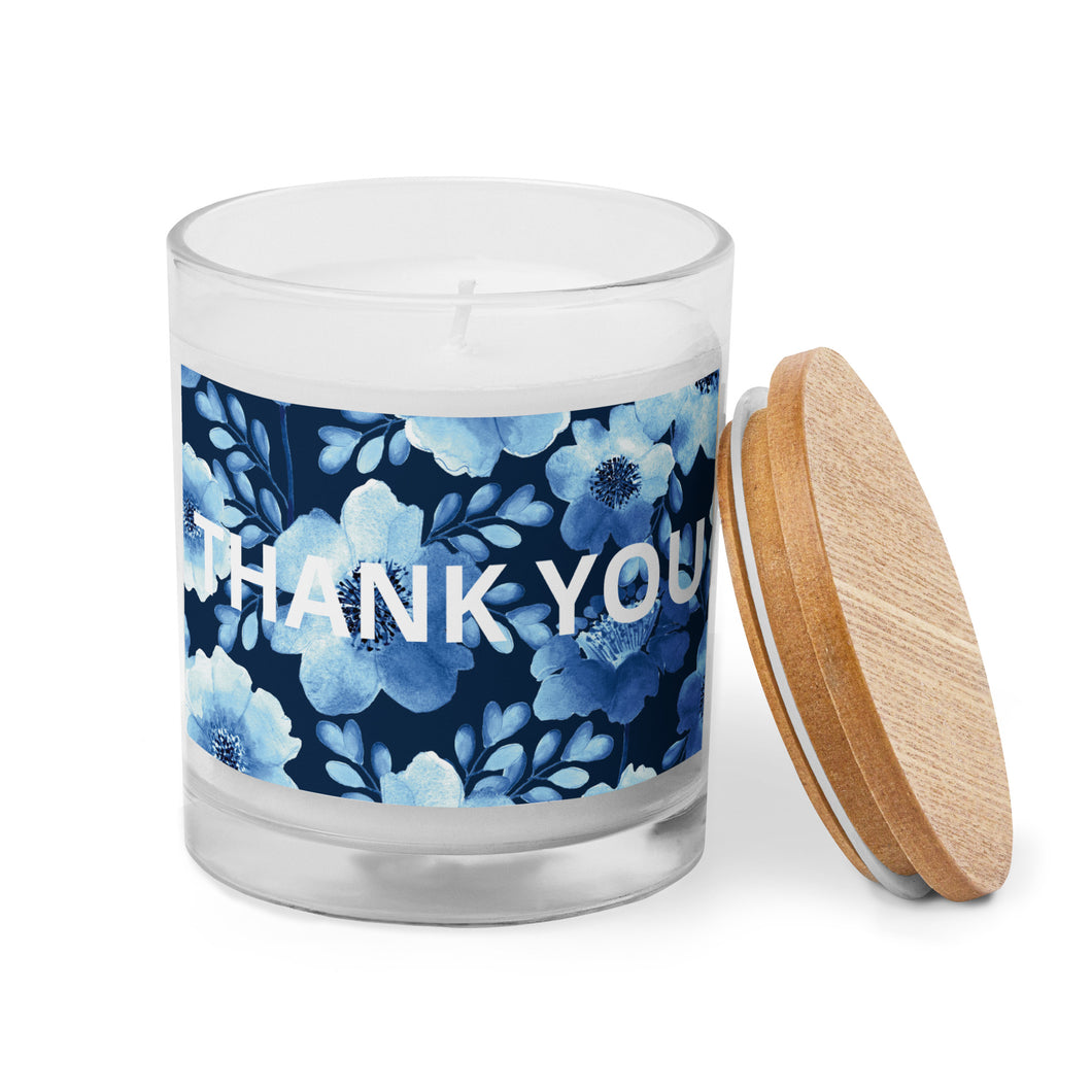 Thank You Blue Floral Glass Candle