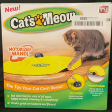 Load image into Gallery viewer, Cat&#39;s Meow cat toy. Just press a button and it instantly spins, changing directions randomly. This toy will keep your cat entertained and exercised!