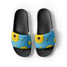 Load image into Gallery viewer, Sunflower on Cotton Candy Blue Men’s Slides