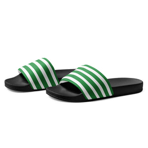 Green and White Striped Men’s Slides