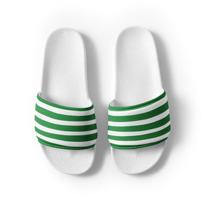 Green and White Striped Men’s Slides