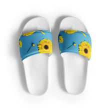 Load image into Gallery viewer, Sunflower on Cotton Candy Blue Men’s Slides