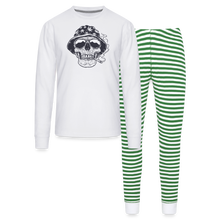 Load image into Gallery viewer, Stoner Skull Unisex Pajama Set - white/green stripe
