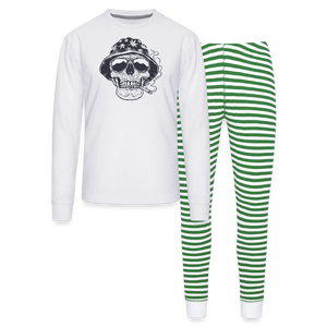 Stoner Skull Unisex Pajama Set - white/green stripe