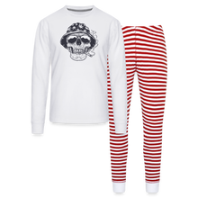 Load image into Gallery viewer, Stoner Skull Unisex Pajama Set - white/red stripe