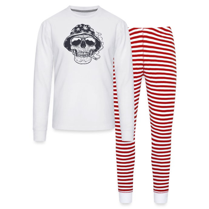 Stoner Skull Unisex Pajama Set - white/red stripe