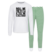 Load image into Gallery viewer, Roll Me A Blunt Unisex Pajama Set - white/green stripe