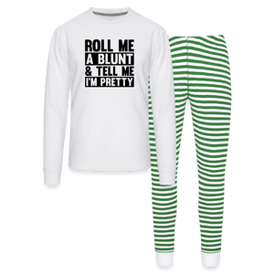 Roll Me A Blunt Unisex Pajama Set - white/green stripe