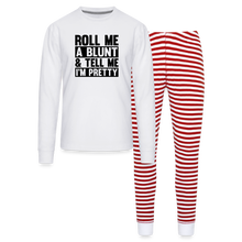 Load image into Gallery viewer, Roll Me A Blunt Unisex Pajama Set - white/red stripe