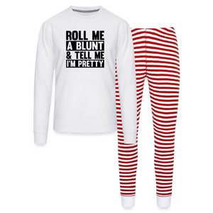 Roll Me A Blunt Unisex Pajama Set - white/red stripe