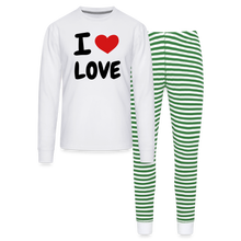Load image into Gallery viewer, I Heart Love Unisex Pajama Set - white/green stripe