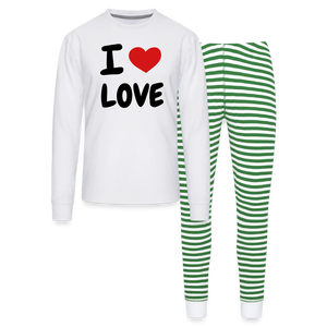 I Heart Love Unisex Pajama Set - white/green stripe
