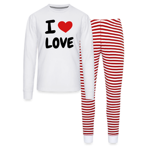 I Heart Love Unisex Pajama Set - white/red stripe