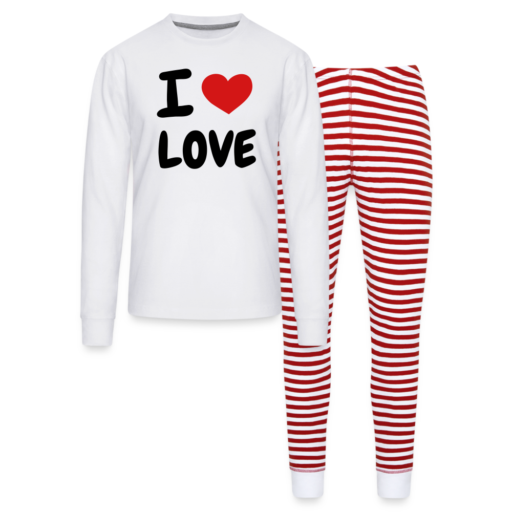 I Heart Love Unisex Pajama Set - white/red stripe