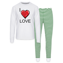 Load image into Gallery viewer, I Love Love Unisex Pajama Set - white/green stripe