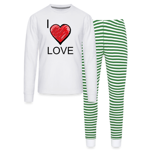 I Love Love Unisex Pajama Set - white/green stripe