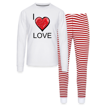 Load image into Gallery viewer, I Love Love Unisex Pajama Set - white/red stripe