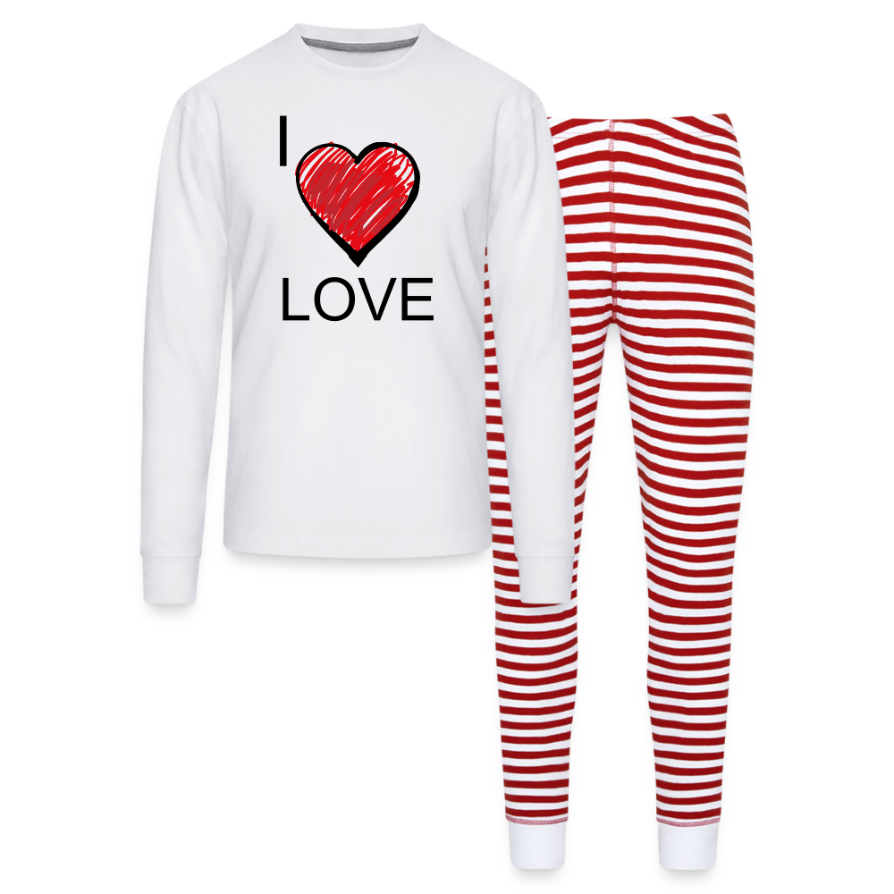 I Love Love Unisex Pajama Set - white/red stripe