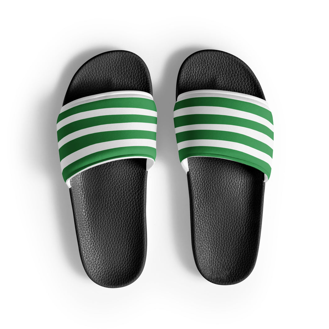 Green & White Striped Women's Slides